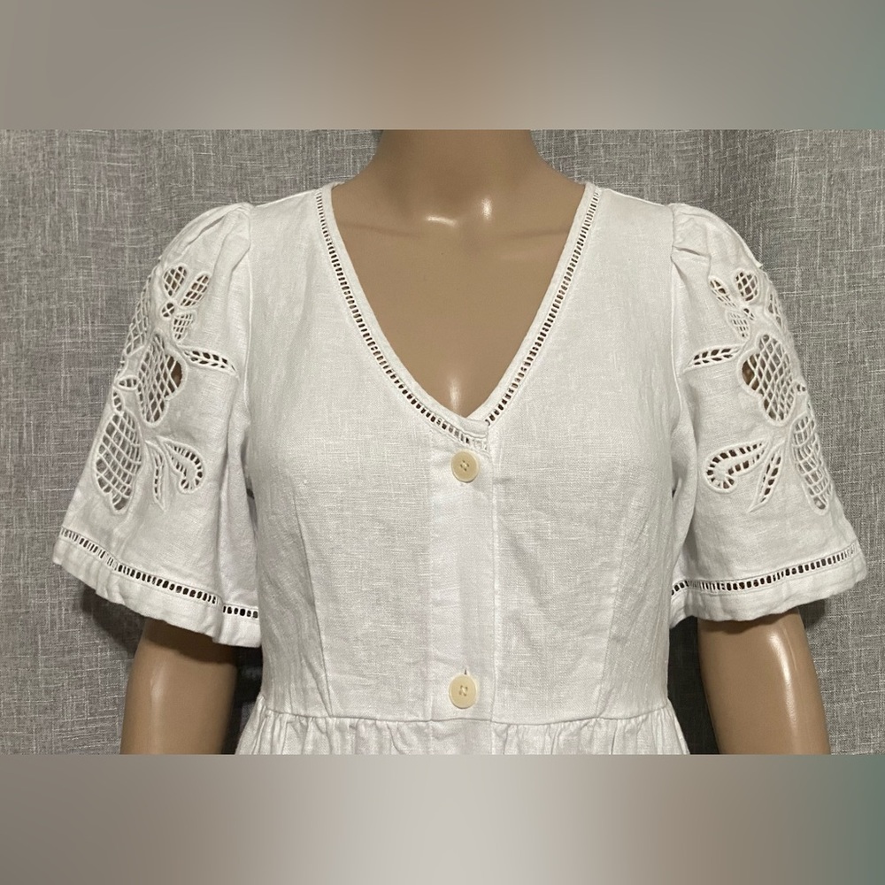 Madewell White Linen Eyelet-Sleeve Midi Dress
